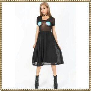 Iron Fist Black Mermaid Life Mesh Appliqué Fit Flare Dress